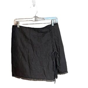 Addie Gray Lace Up Side Detail Fringe Bottom Skirt Size Medium